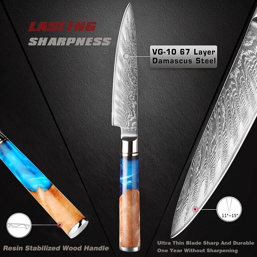 Premium 5-Inch VG10 Damascus Steel Paring Knife with Ergonomic Abalone Handle